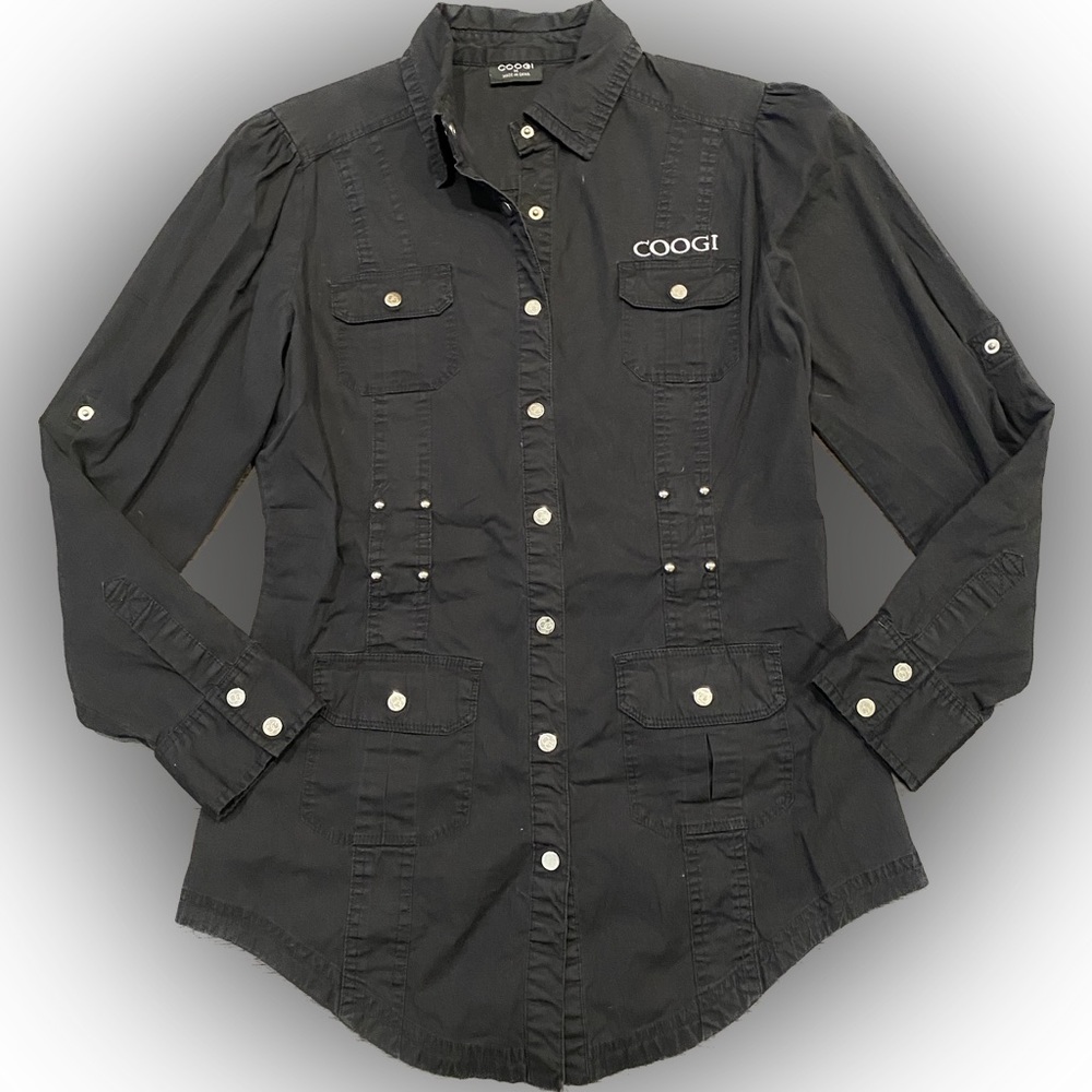 Vintage Coogi Button-Up Embroidered Overshirt / Color: Black / Size: M